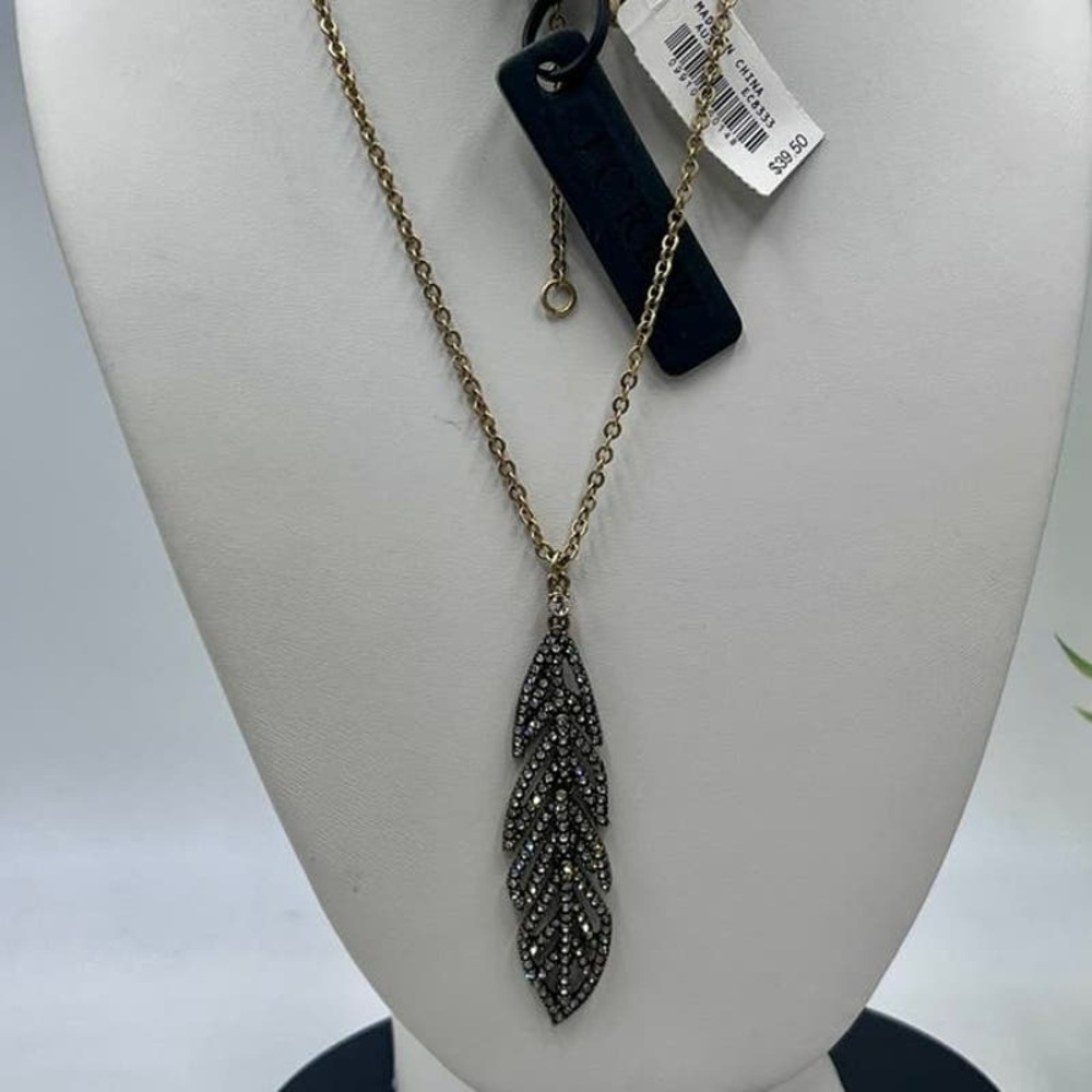 J. Crew Gold Tone long articulated gunmetal‎ pave leaf necklace new